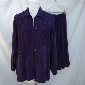 Vintage 90s CARIBE Rayon Purple Top & Skirt Set -S